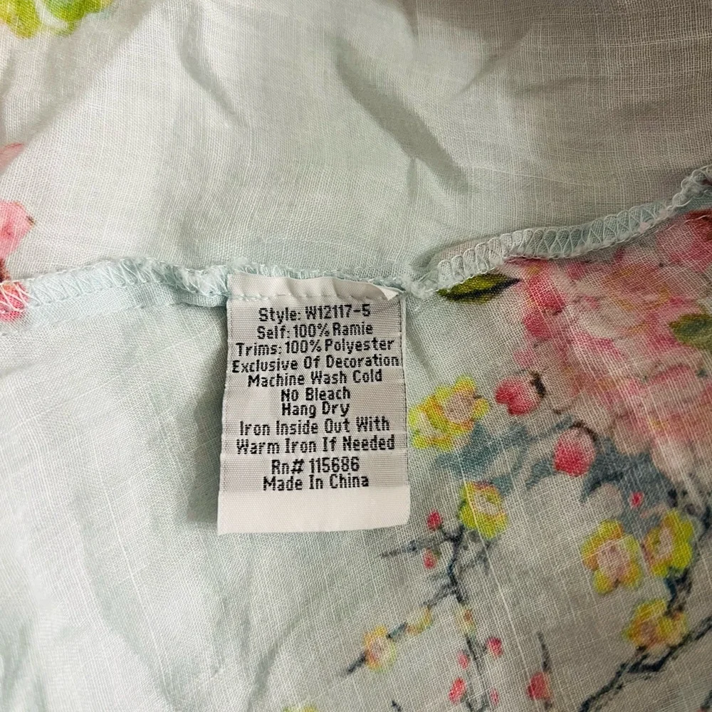Johnny Was Light Blue Floral V-Neck Blouse - Picture 9 of 10